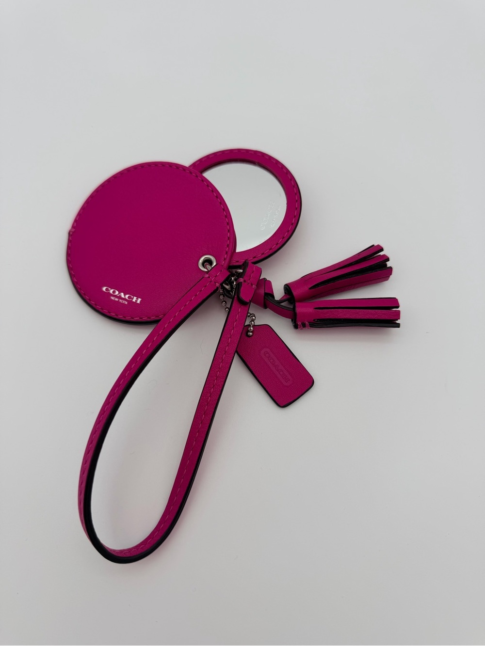 Coach Legacy Collection Hot Pink Leather Tassel Mirror Keychain Charm